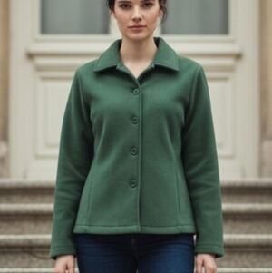 Port Authority Jacket Green Button Front Collared Size Small